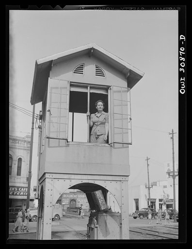 Untitled photo, possibly related to: Beaumont, Texas. Lady in a railroad signal tower