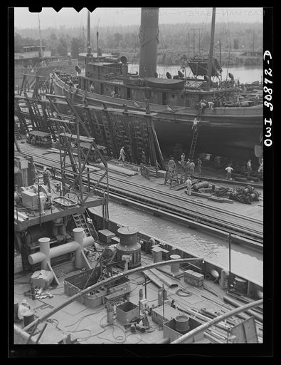 Untitled photo, possibly related to: Beaumont, Texas. Hulls of cargo vessels under construction at the Pennsylvania shipyards