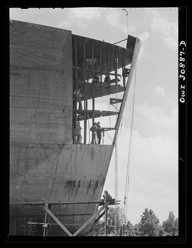 Beaumont, Texas. Hull of a cargo vessel under construction at the Pennsylvania shipyards