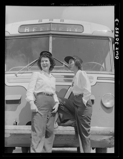 Untitled photo, possibly related to: Beaumont, Texas. Miss Helen McCabe and Mrs. Ruth Gallagher, bus drivers