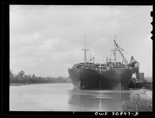 Beaumont, Texas. Cargo vessels waiting to be outfitted at the Pennsylvania shipyards