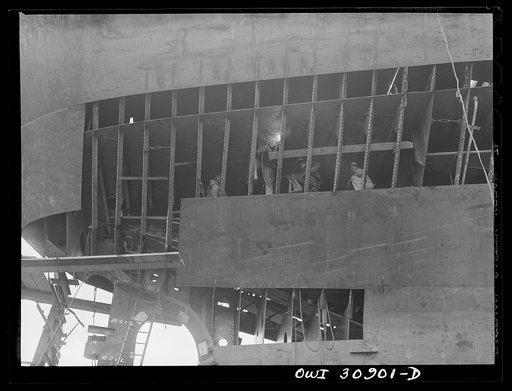 Untitled photo, possibly related to: Beaumont, Texas. Hull of a cargo vessel under construction at the Pennsylvania shipyards