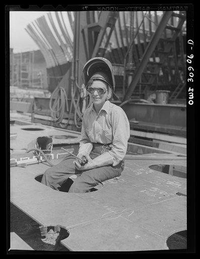 Beaumont, Texas. Woman welder at the Pennsylvania shipyards