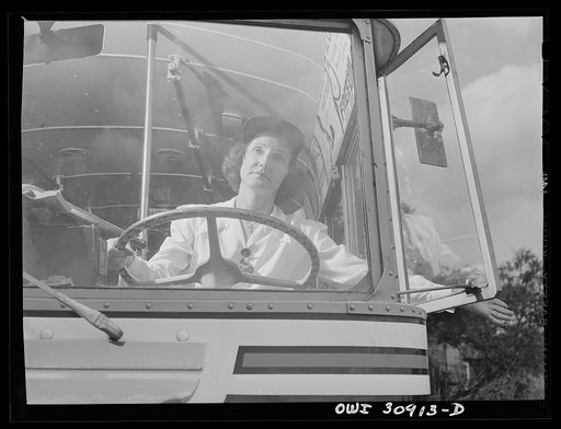 Untitled photo, possibly related to: Beaumont, Texas. Mrs. Ruth Gallagher, a bus driver for the city transit company. Her husband works in the Pennsylvania shipyards
