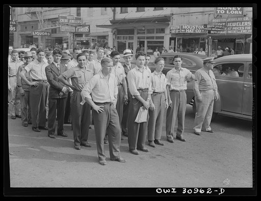 Houston, Texas. Inducted men marching to the reception center