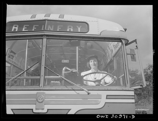 Beaumont, Texas. Mrs. Ruth Gallagher, a bus driver for the city transit company. Her husband works in the Pennsylvania shipyards
