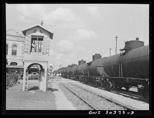 Untitled photo, possibly related to: Beaumont, Texas. Lady in a railroad signal tower