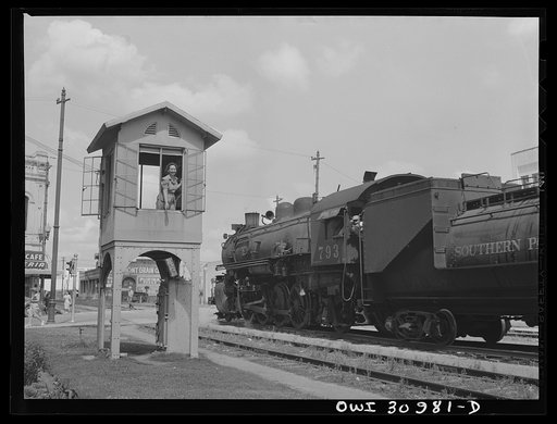 Beaumont, Texas. Lady in a railroad signal tower