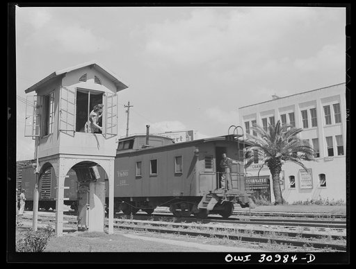 Beaumont, Texas. Lady in a railroad signal tower