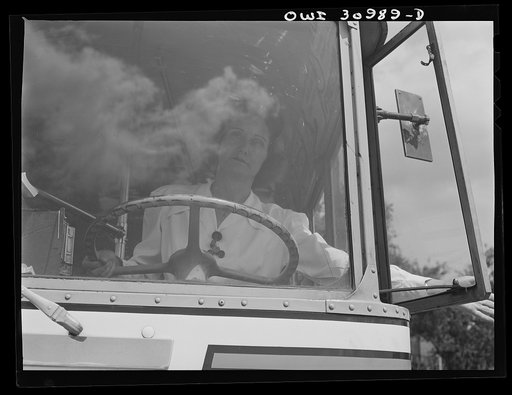 Untitled photo, possibly related to: Beaumont, Texas. Mrs. Ruth Gallagher, a bus driver for the city transit company. Her husband works in the Pennsylvania shipyards