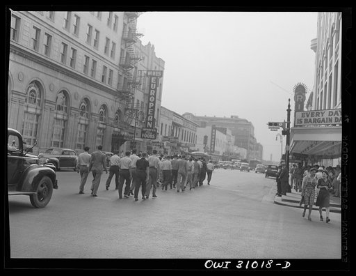 Untitled photo, possibly related to:  Houston, Texas. Inducted men marching to the reception center