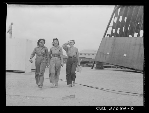 Untitled photo, possibly related to: Beaumont, Texas. Women shipyard workers leaving the Pennsylvania shipyards