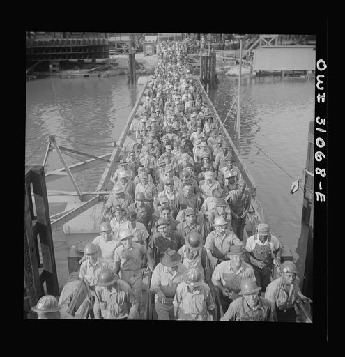 Beaumont, Texas. Workers leaving the Pennsylvania shipyards
