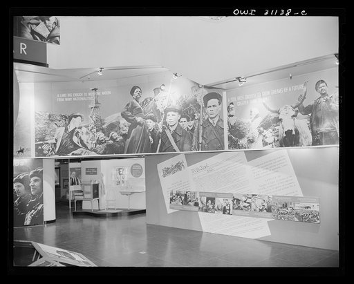 New York, New York. American-Soviet war exhibition, designed by the OWI (Office of War Information) and installed in the Museum of Science and Industry