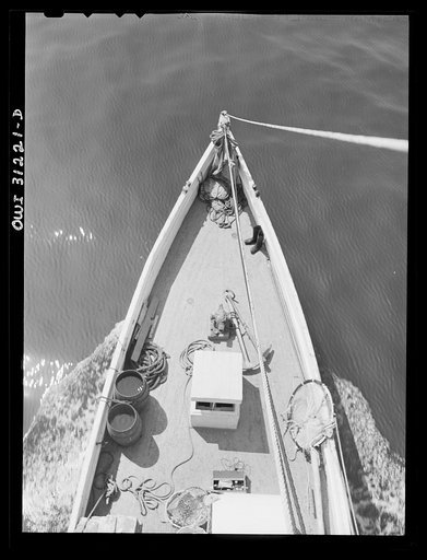On board the fishing boat Alden, out of Gloucester, Massachusetts. Putting out to sea