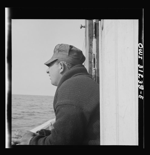 On board the fishing boat Alden out of Gloucester, Massachusetts. Pasquale Maniscaleo, engineer
