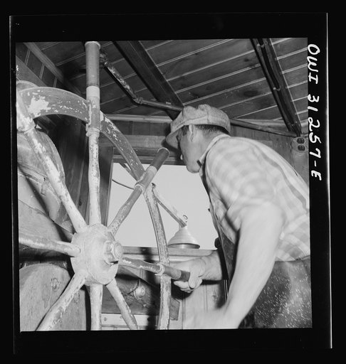 Scene in a pilot house during a mackeral school chase. Gloucester, Massachusetts