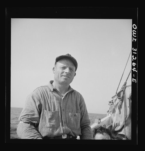 On board the fishing boat Alden out of Gloucester, Massachusetts. Frank Mineo, owner and skipper