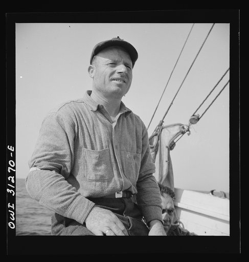 On board the fishing boat Alden out of Gloucester, Massachusetts. Frank Mineo, owner and skipper