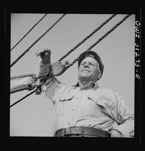 Untitled photo, possibly related to: On board the fishing boat Alden out of Gloucester, Massachusetts. Antonio Milietello, the oldest fisherman aboard