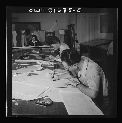 Washington, D.C. Preparing an advisory forecast at the U.S. Weather Bureau. General view of plotting room