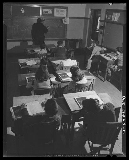 Untitled photo, possibly related to: Schenectady, New York. A section of a blueprint reading class at the Onieda School