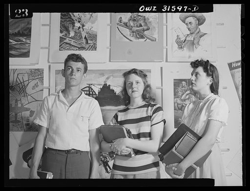 Untitled photo, possibly related to: Washington, D.C. National exhibit at the Library of Congress of paintings, photographs and posters dealing with aspects of the war, made by high school students from all over the country