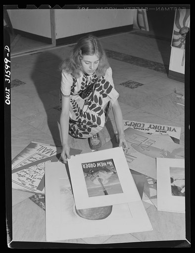 Untitled photo, possibly related to: Washington, D.C. National exhibit at the Library of Congress of paintings, photographs and posters dealing with aspects of the war, made by high school students from all over the country