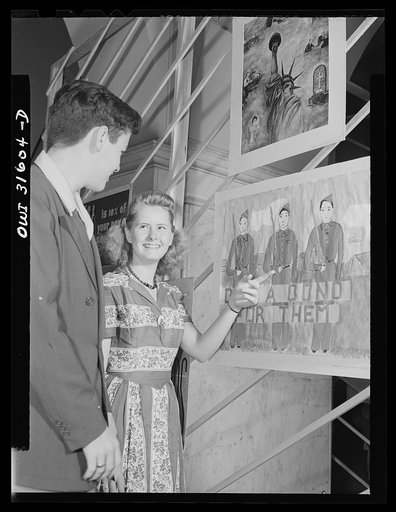 Untitled photo, possibly related to: Washington, D.C. National exhibit at the Library of Congress of paintings, photographs and posters dealing with aspects of the war, made by high school students from all over the country