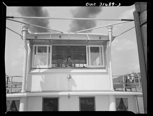 Gallipolis, Ohio. The pilot house of the coal burning towboat the Charles T. Campbell