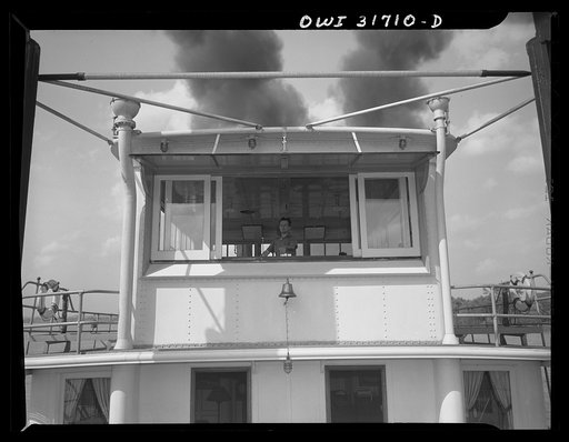Untitled photo, possibly related to: Gallipolis, Ohio. The pilot house of the coal burning towboat the Charles T. Campbell