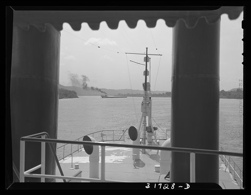 The deck of the Ernest T. Weir, a towboat, going down the Ohio River to Cincinnati
