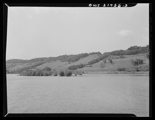 The riverbank as seen from the towboat Ernest T. Weir going down the Ohio River to Cincinnati