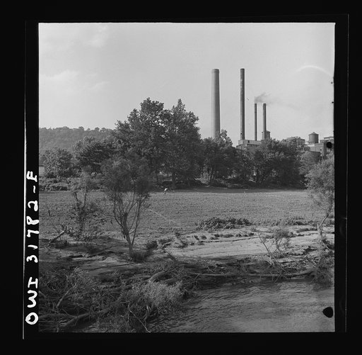 Cincinnati (vicinity), Ohio. Landscape as seen from the towboat Ernest T. Weir going down the Ohio River