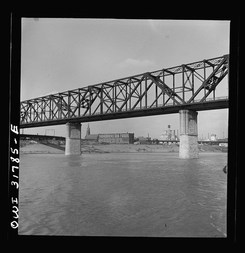 Cincinnati (vicinity), Ohio. A bridge over the Ohio River, as seen from the towboat Ernest T. Weir