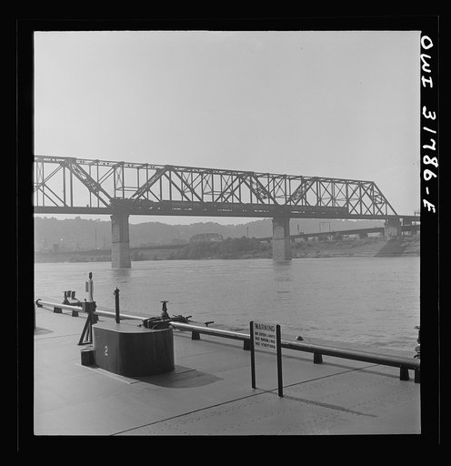 Cincinnati (vicinity), Ohio. A bridge over the Ohio River, as seen from the towboat Ernest T. Weir