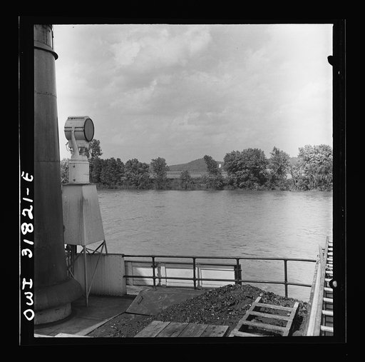 A searchlight on the towboat Charles T. Campbell on the Ohio River