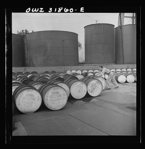 Untitled photo, possibly related to: Proctor [i.e. Procter] and Gamble Distributing Company, Cincinnati, Ohio. Drums of glycerine ready for shipment