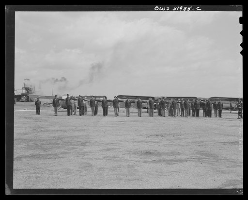 Untitled photo, possibly related to: Bar Harbor, Maine. Civil Air Patrol base headquarters of coastal patrol no. 20. Personnel of the 20th submarine patrol at inspection