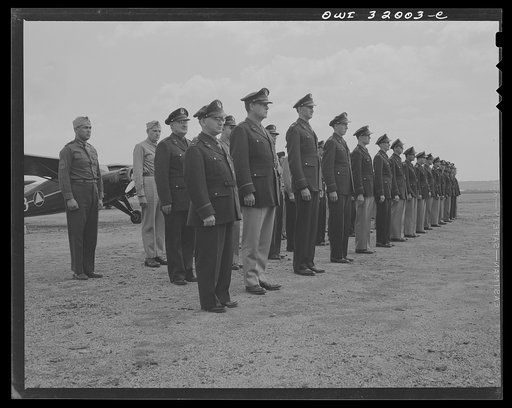 Bar Harbor, Maine. Civil Air Patrol base headquarters of coastal patrol no. 20. Pilots, observers and ground crew of the 20th patrol squadron on inspection