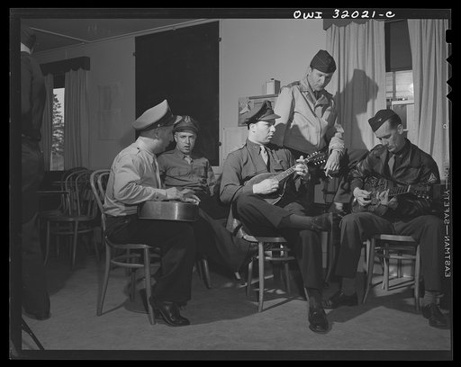 Untitled photo, possibly related to: Bar Harbor, Maine. Submarine patrol base. Music and ping-pong are the favorite divertissement of flyers on stand by