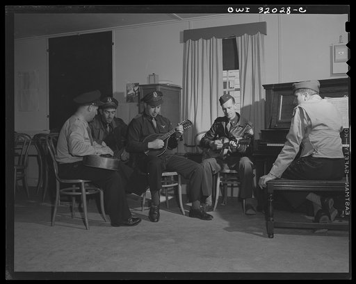 Untitled photo, possibly related to: Bar Harbor, Maine. Civil Air Patrol base headquarters of coastal patrol no. 20. Music and ping-pong are the favorite diversions of flyers on stand by