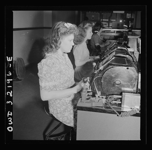 Washington, D.C. Jean Smith sending a Western Union telegram on the teleprinter to New York