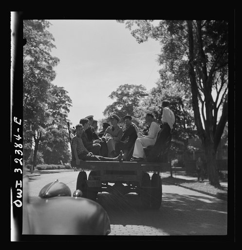 Untitled photo, possibly related to: Oswego, New York. Hay ride for the United Nations heroes and Oswego girls during United Nations week