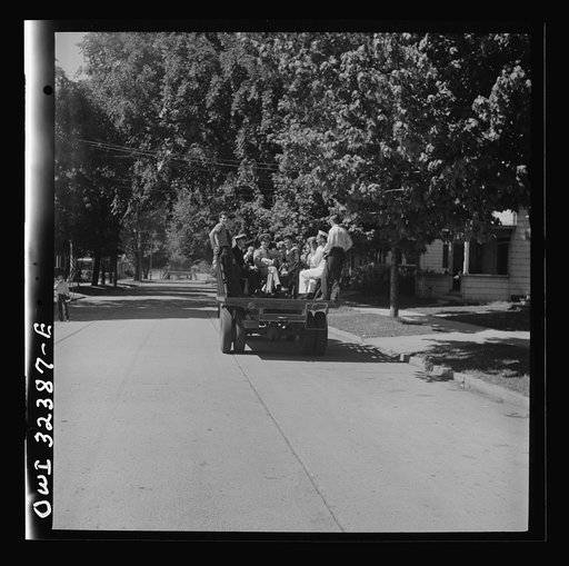 Untitled photo, possibly related to: Oswego, New York. Hay ride for the United Nations heroes and Oswego girls during United Nations week