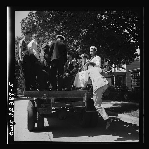 Untitled photo, possibly related to: Oswego, New York. Hay ride for the United Nations heroes and Oswego girls during United Nations week