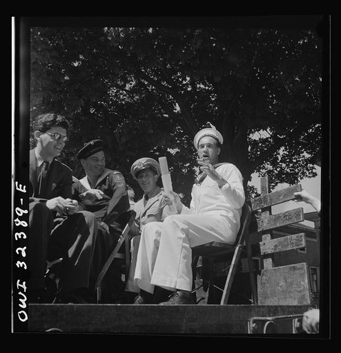 Untitled photo, possibly related to: Oswego, New York. A hayride for the United Nations heroes and Oswego girls, during United Nations week