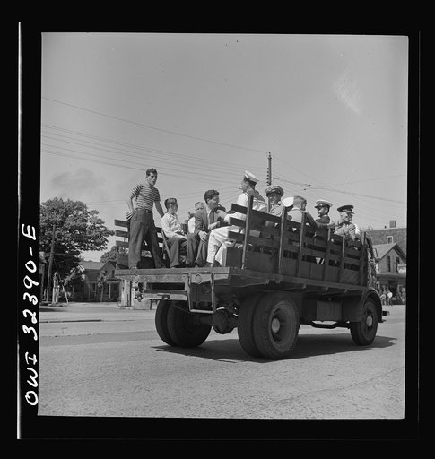 Untitled photo, possibly related to: Oswego, New York. A hayride for the United Nations heroes and Oswego girls, during United Nations week