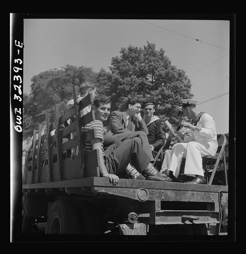 Untitled photo, possibly related to: Oswego, New York. Hay ride for the United Nations heroes and Oswego girls during United Nations week