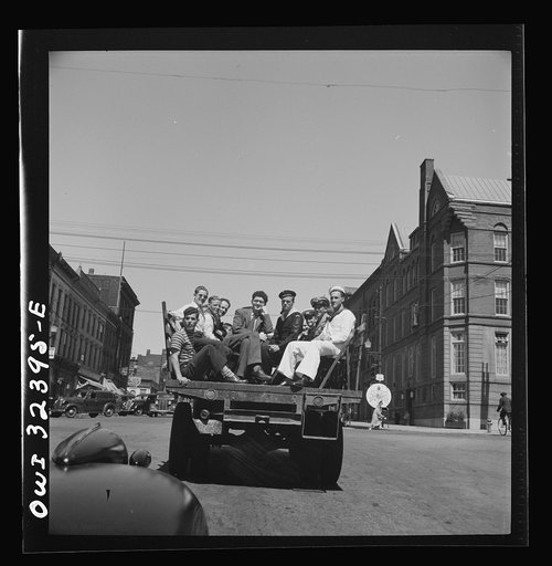 Untitled photo, possibly related to: Oswego, New York. A hayride for the United Nations heroes and Oswego girls during United Nations week